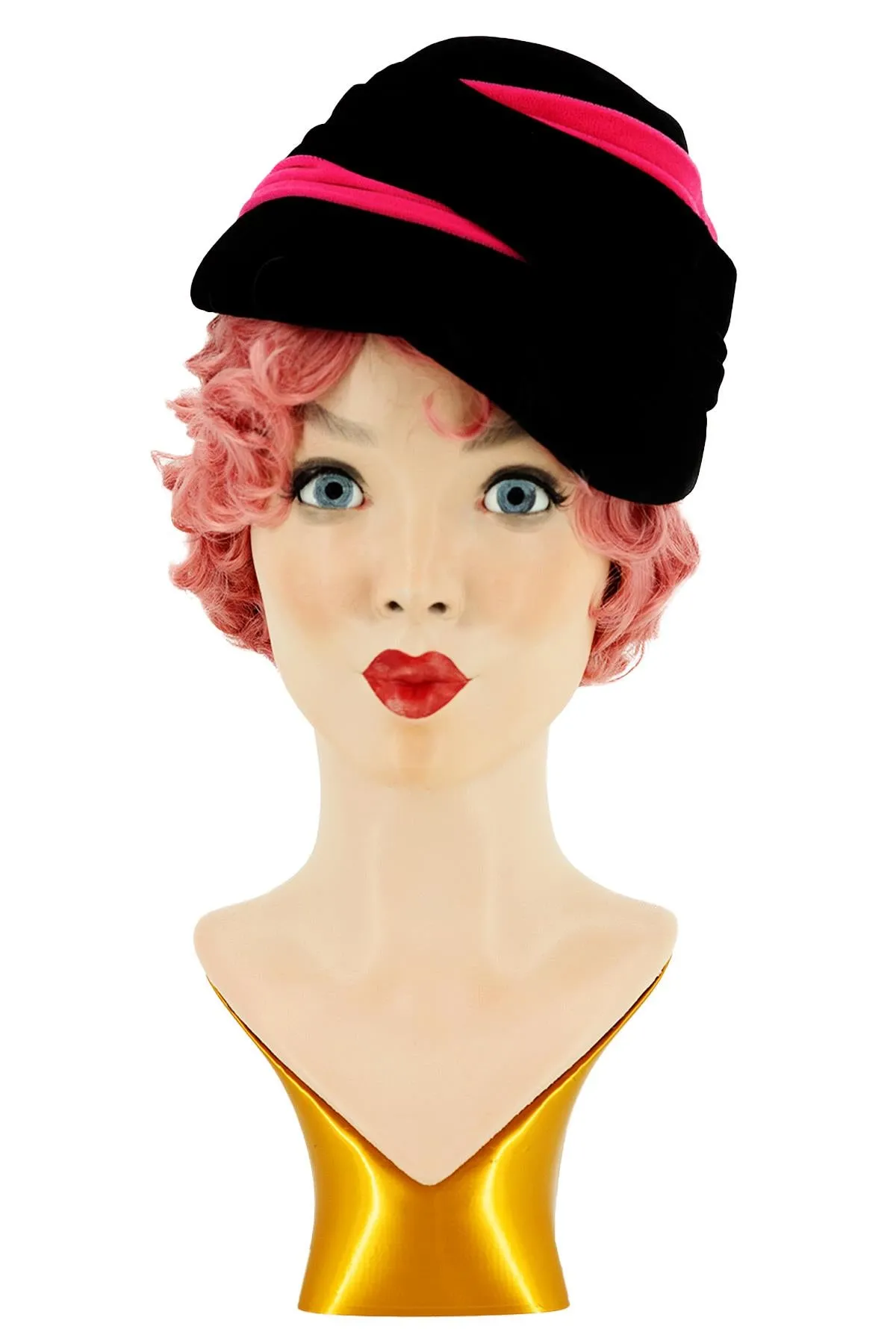 Black & Pink Velvet 1960s Vintage Hat