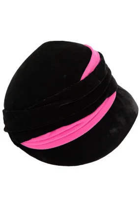 Black & Pink Velvet 1960s Vintage Hat