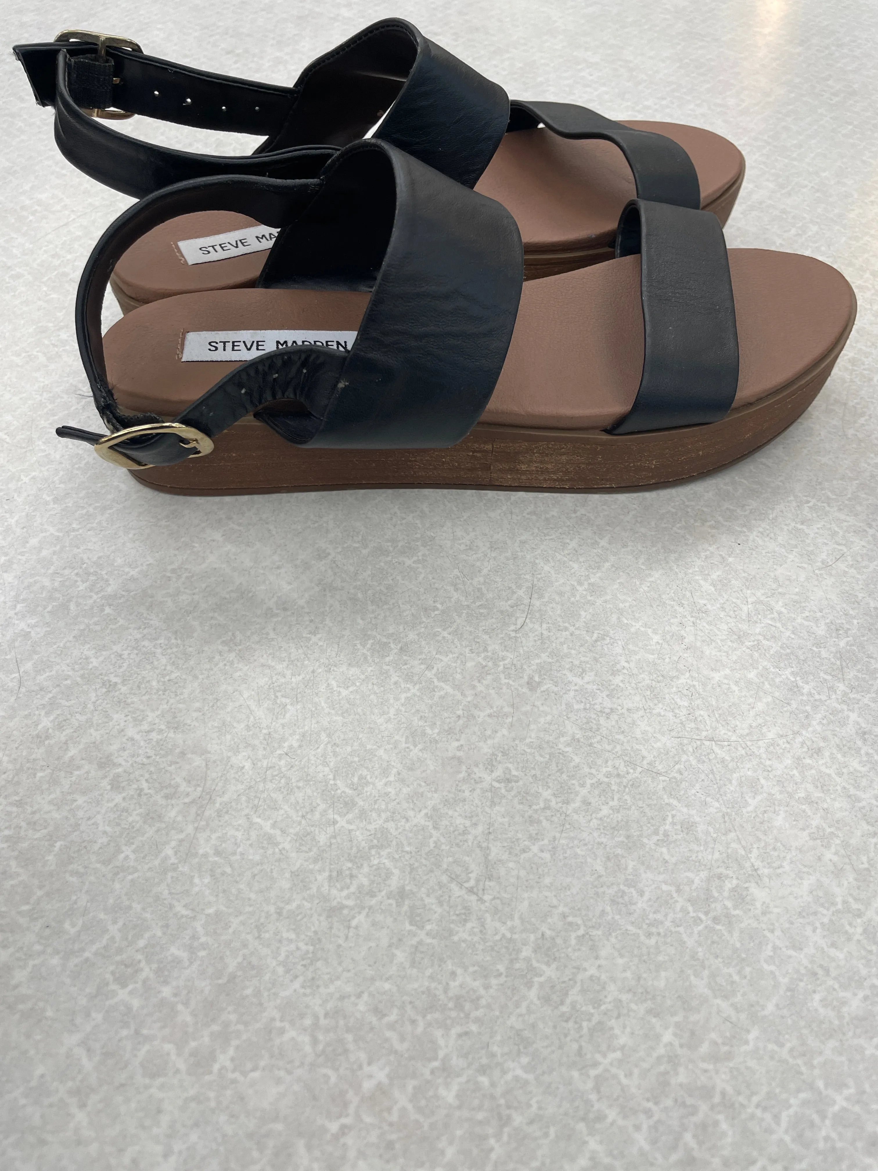 Black Sandals Flats Steve Madden, Size 9.5