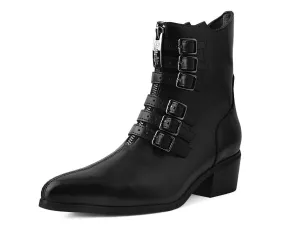 Black Victorian Anarchic 6-Buckle Pointed Boot