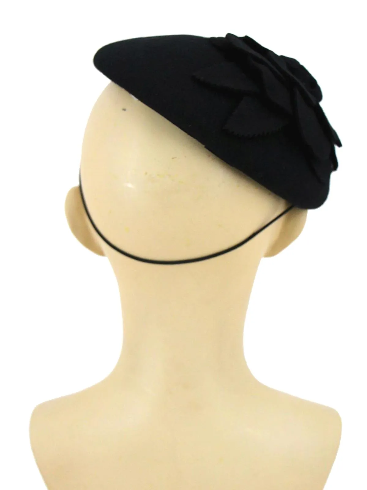 Black Vintage Style Felt Flower Button Hat