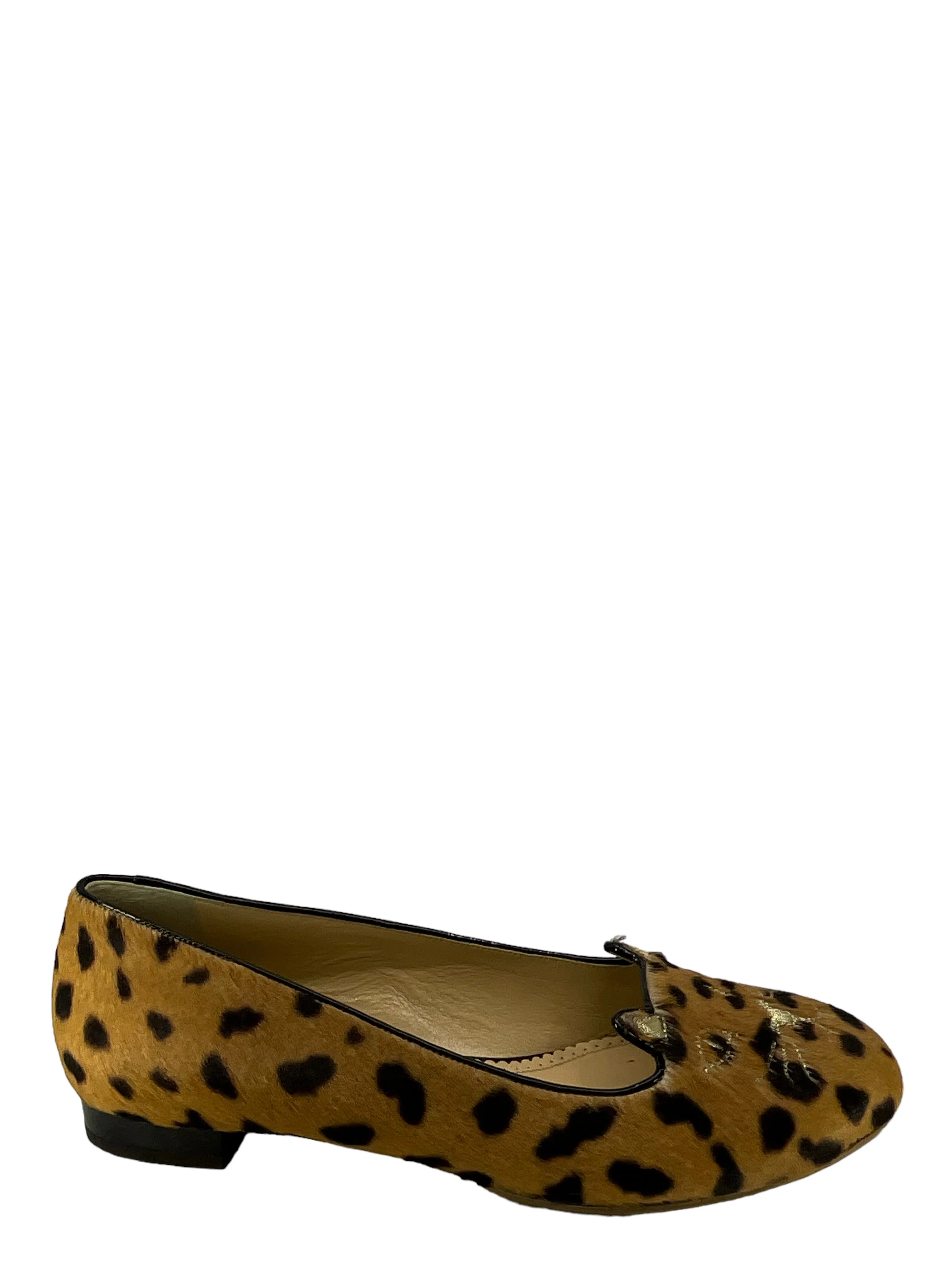 Charlotte Olympia Leopard Print Calf Hair Kitty Cat Flats Size 11