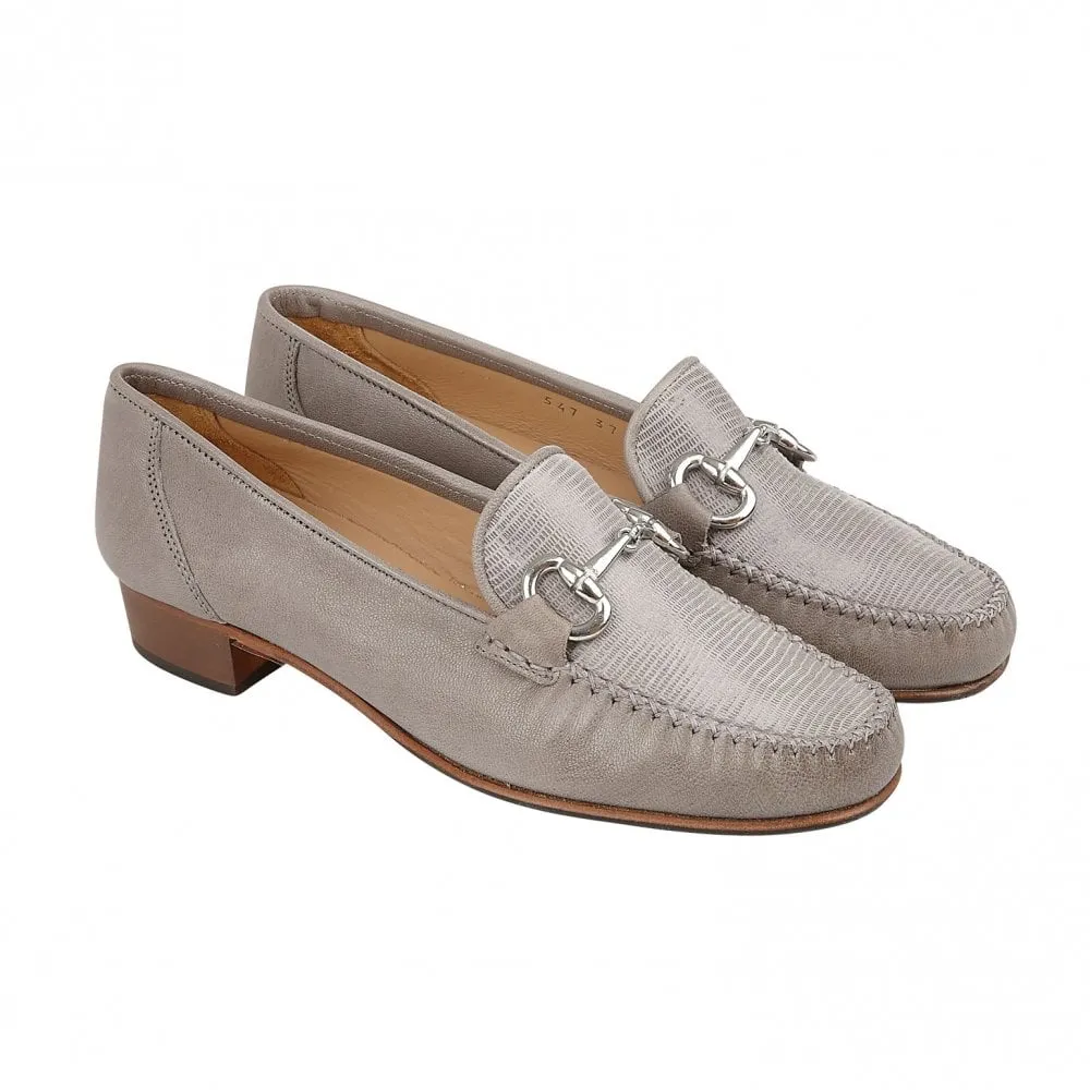 Clarice Grey Leather Slip-on Moccasin Shoes