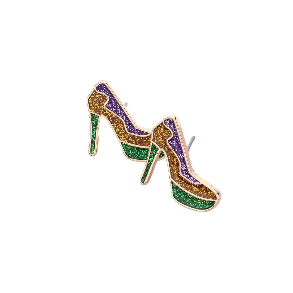 Enamel Mardi Gras High Heel Stud Earrings