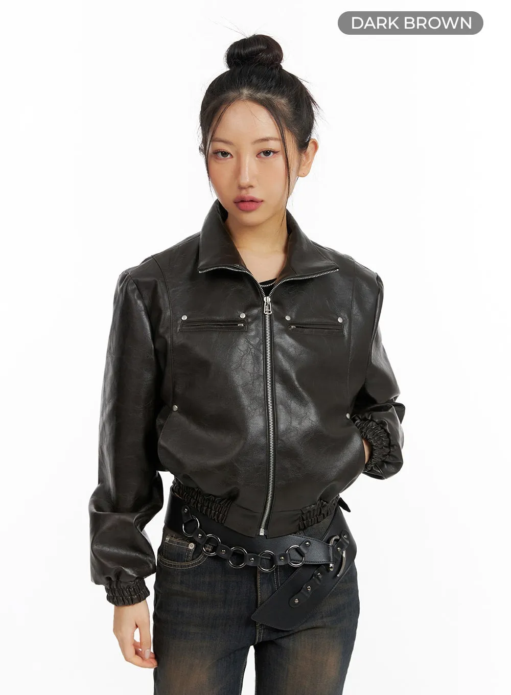 Faux Leather Patchy Jacket CF416