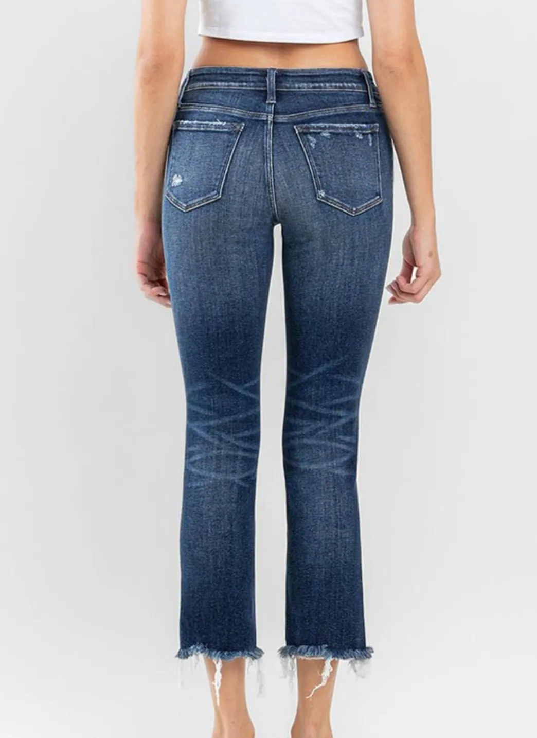 FINAL SALE - Flying Monkey Low Rise Crop Uneven Raw Hem Slim Straight Jeans