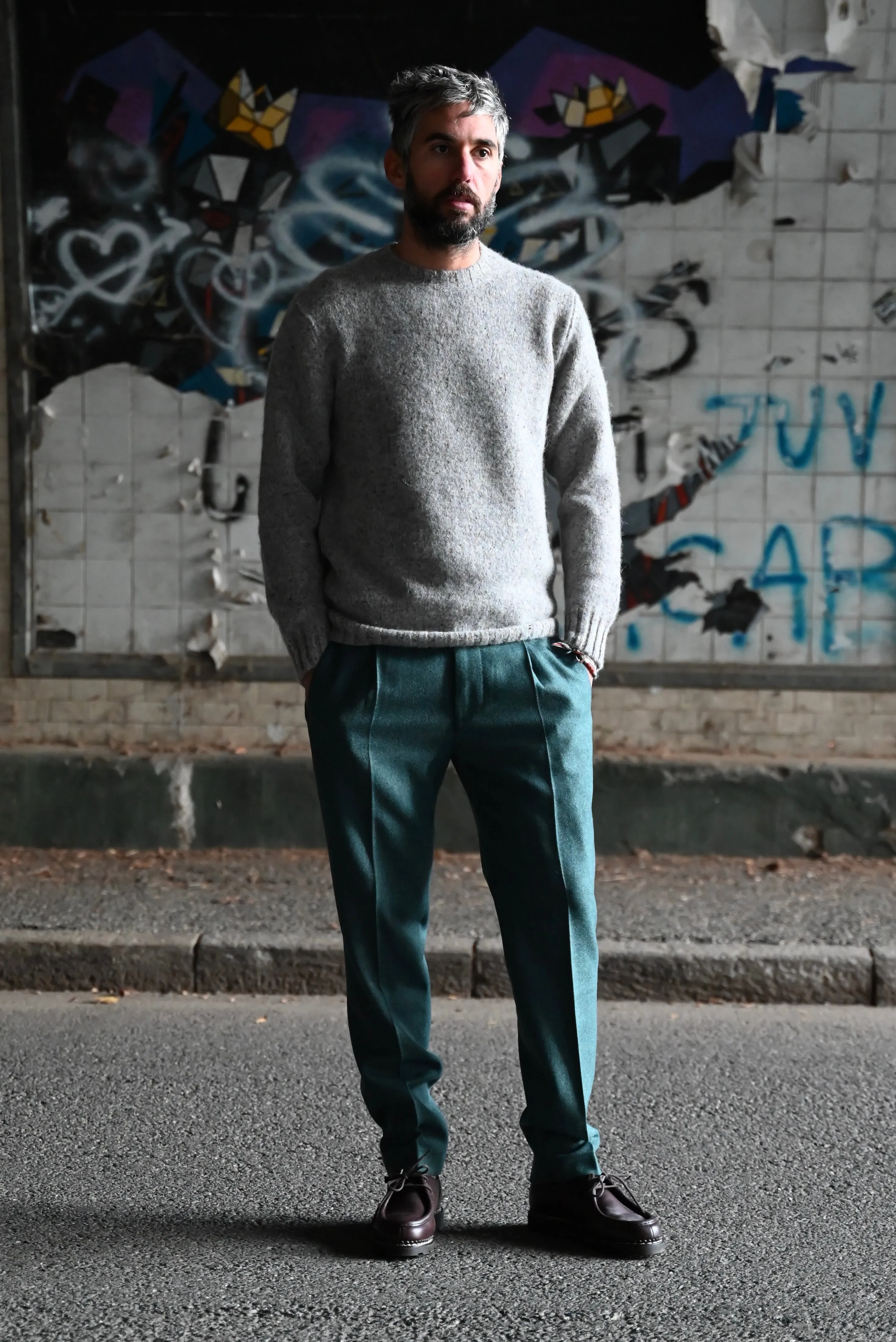 FRESH Wool Pleated Chino Pants In Gem Green