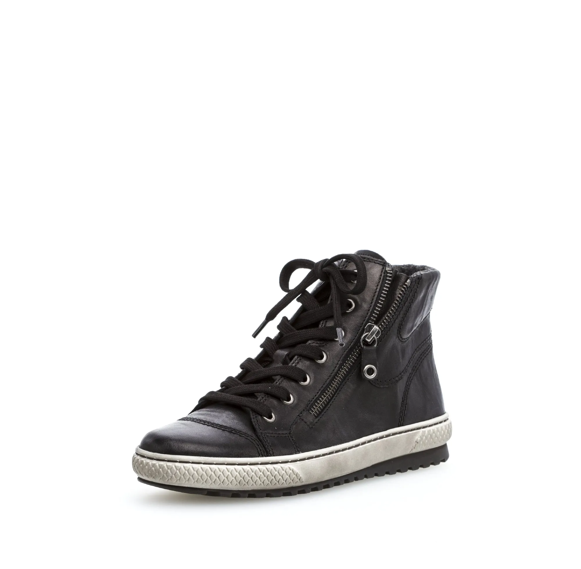 GABOR Black Leather High Top Trainers with Zip