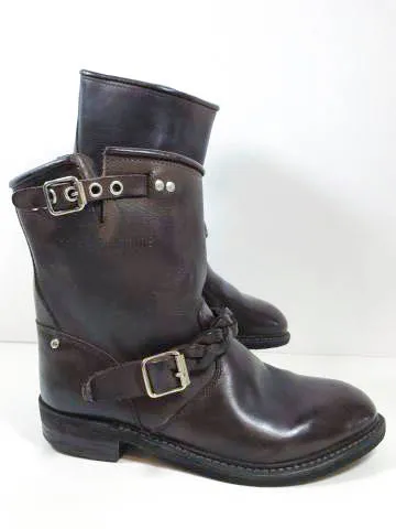 GOLDEN GOOSE Dark Brown Leather Biker Boots Size 38