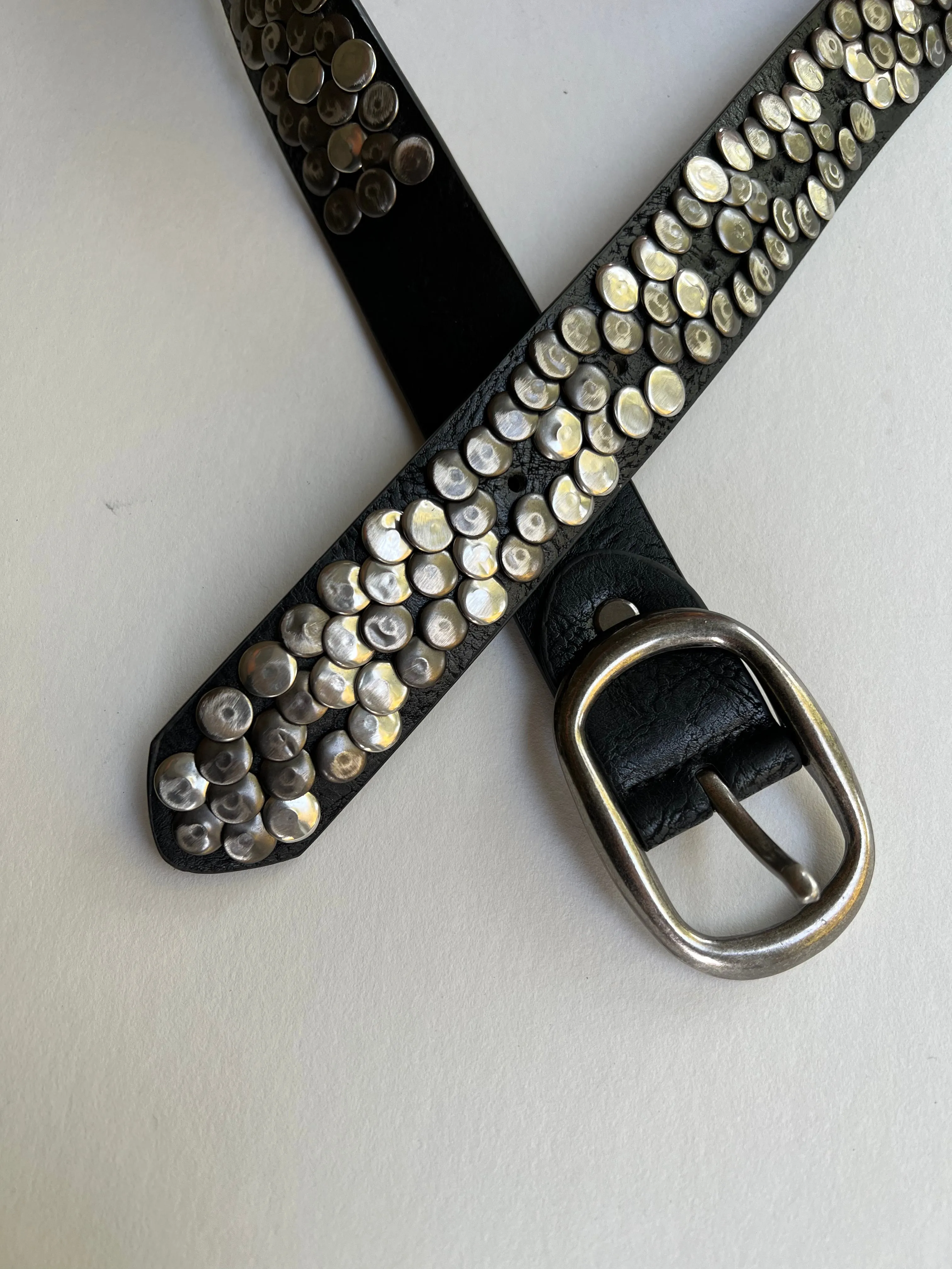 Hammered Stud Belt | Black Leather