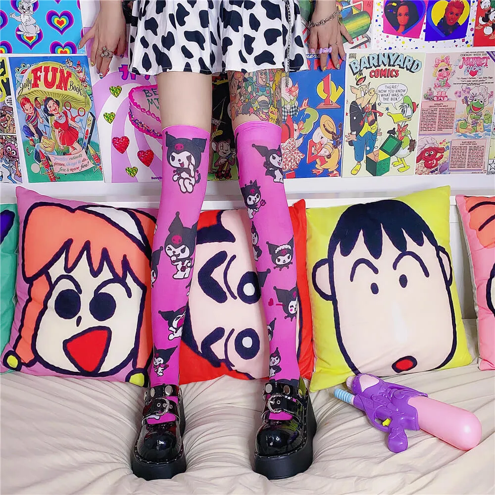 JAPANESE HARAJUKU CARTOON KUROMI INS SUMMER SLIM KNEE SOCKS BY77734