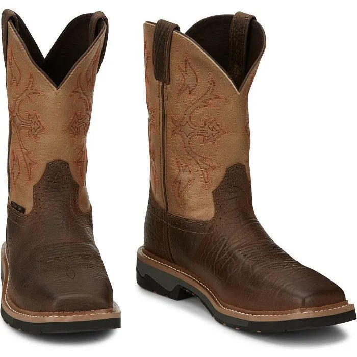 Justin Men's Bolt 11 Comp Toe WP Western Work Boot -Brown- SE4103