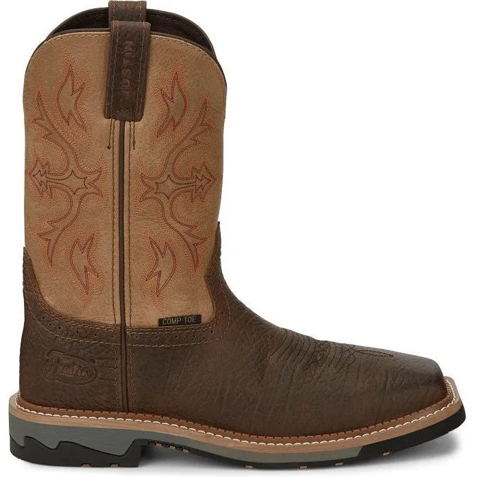 Justin Men's Bolt 11 Comp Toe WP Western Work Boot -Brown- SE4103