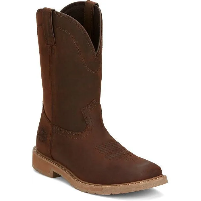 Justin Men's Buster 11 ST Pull On WesternvWork Boot -Brown- SE3100