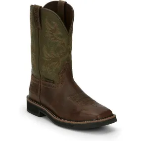 Justin Men's Driller 11 ST Western Work Boot -Brown/Green- SE4688