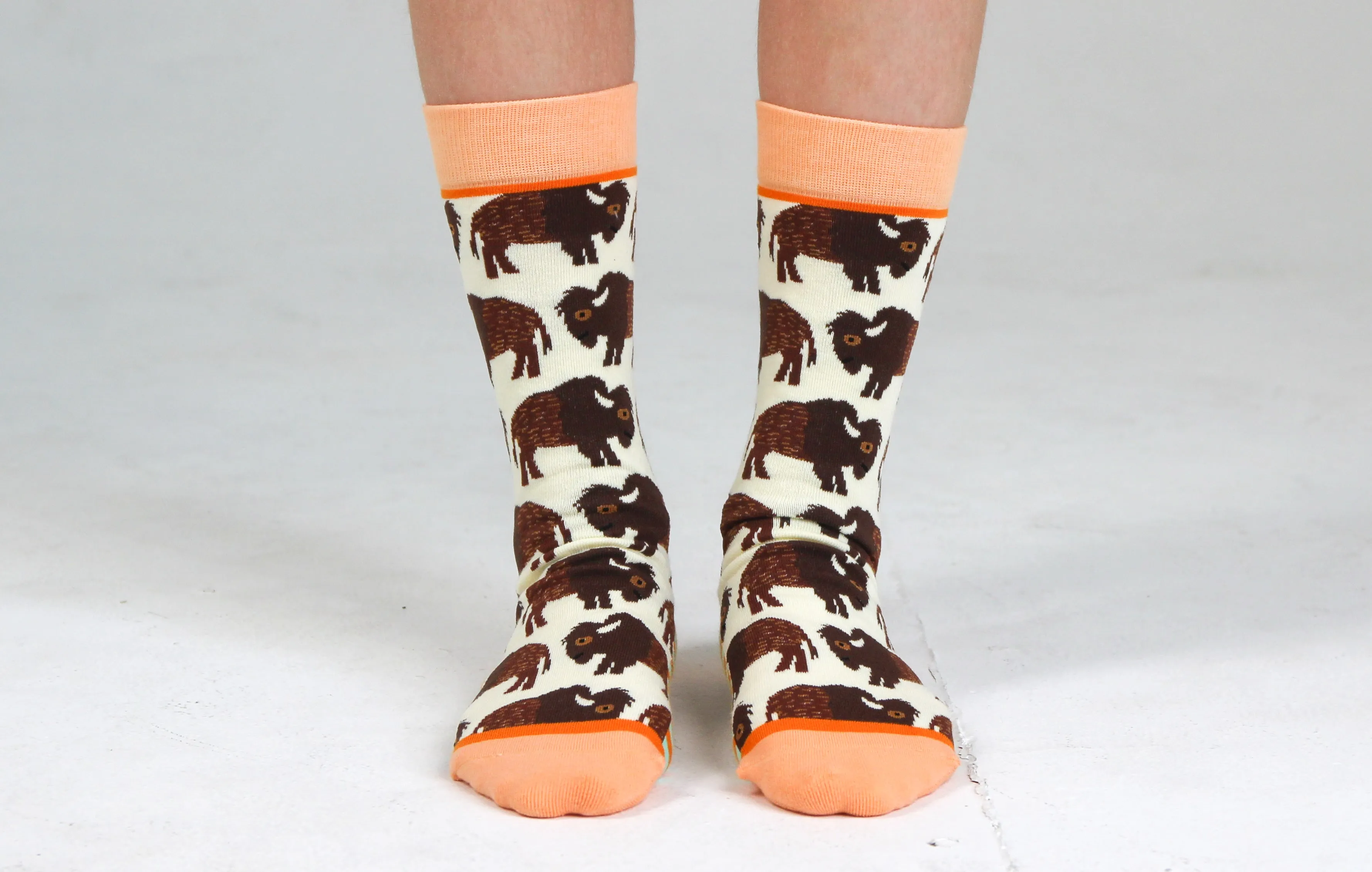 Kids' Cotton Crew Socks, Bison