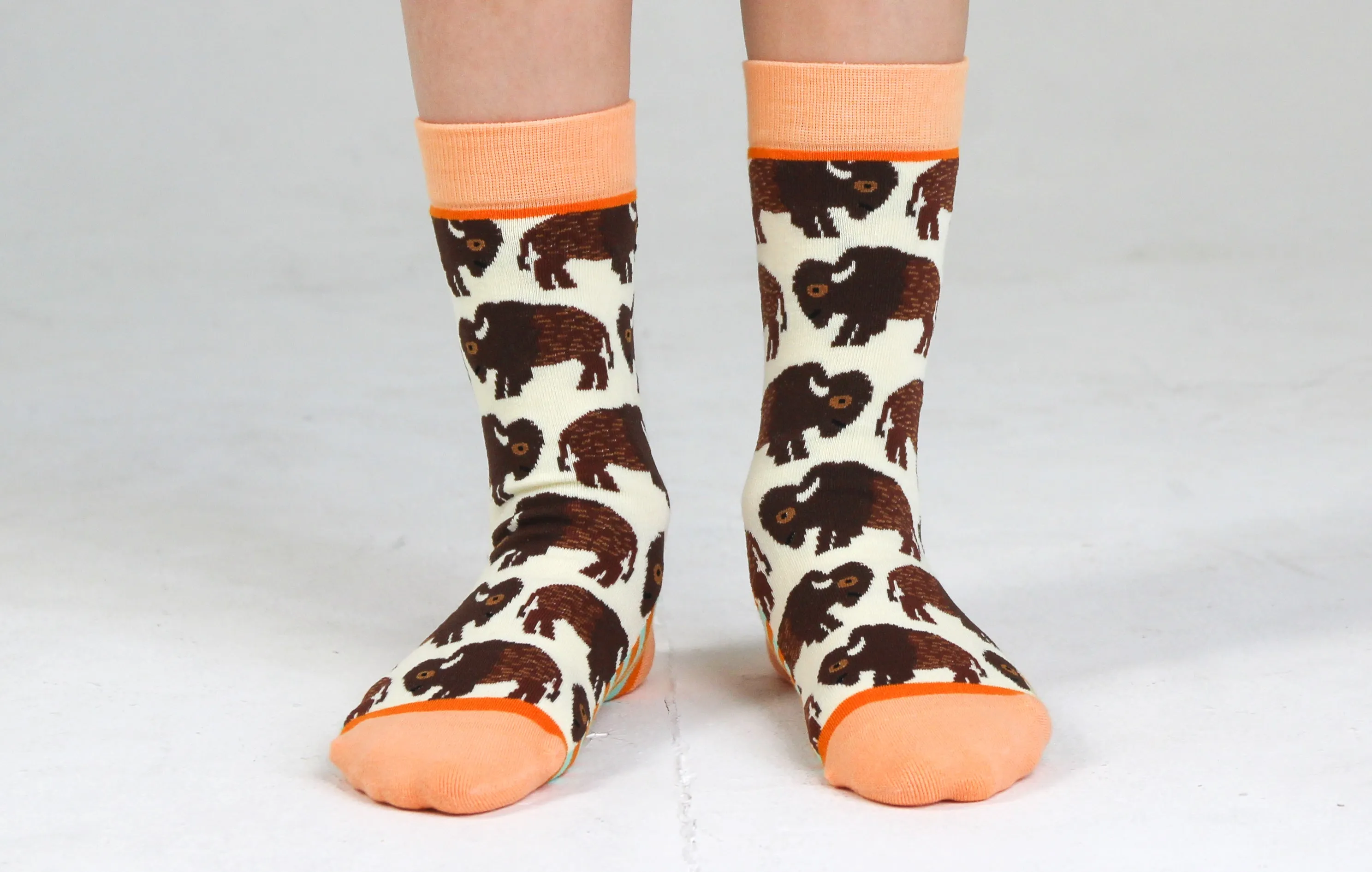 Kids' Cotton Crew Socks, Bison