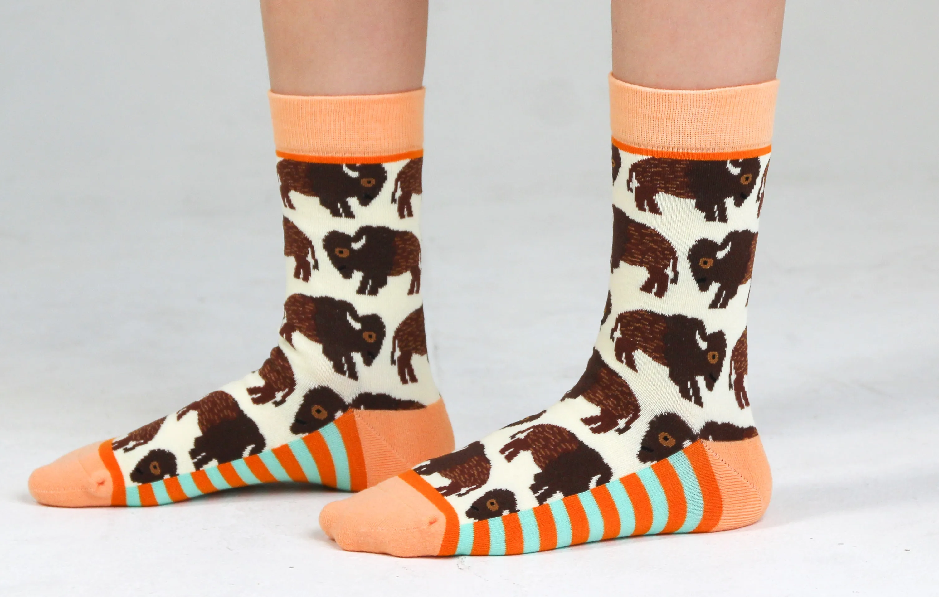 Kids' Cotton Crew Socks, Bison