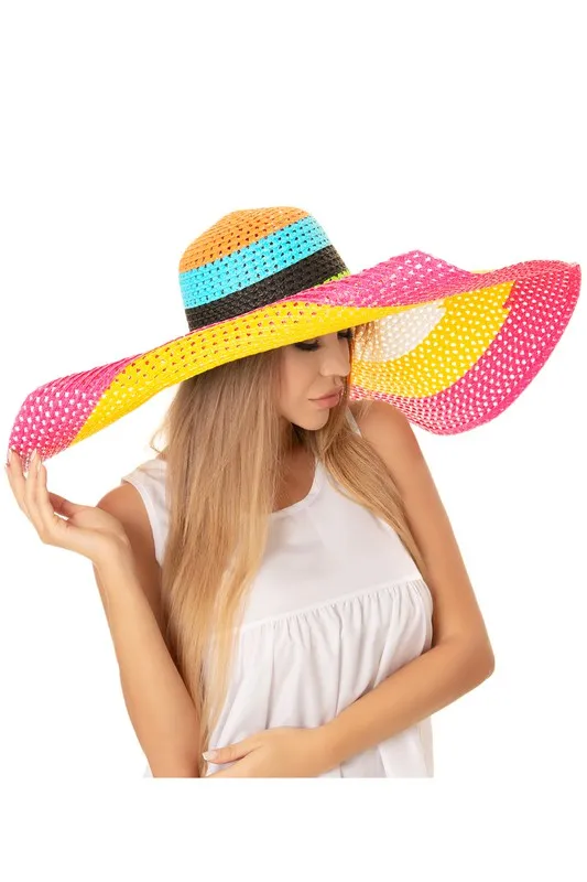 Large Brim Color Block Hat