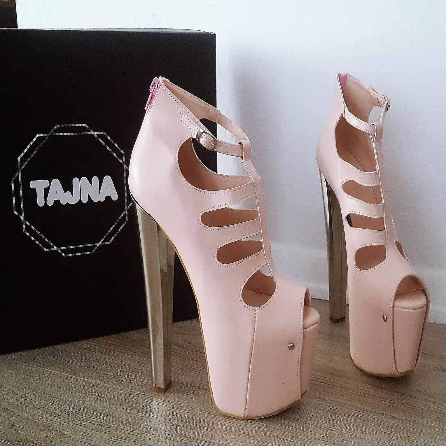 Light Pink Cage High Heel Platform Shoes