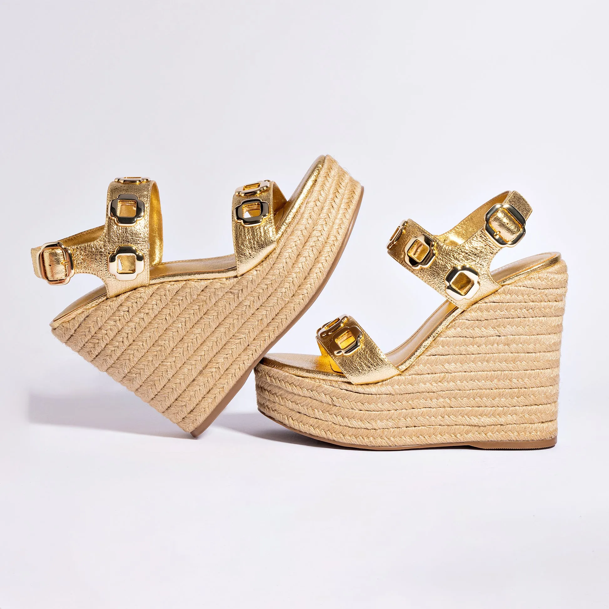 Milan Espadrille In Gold Metallic Leather