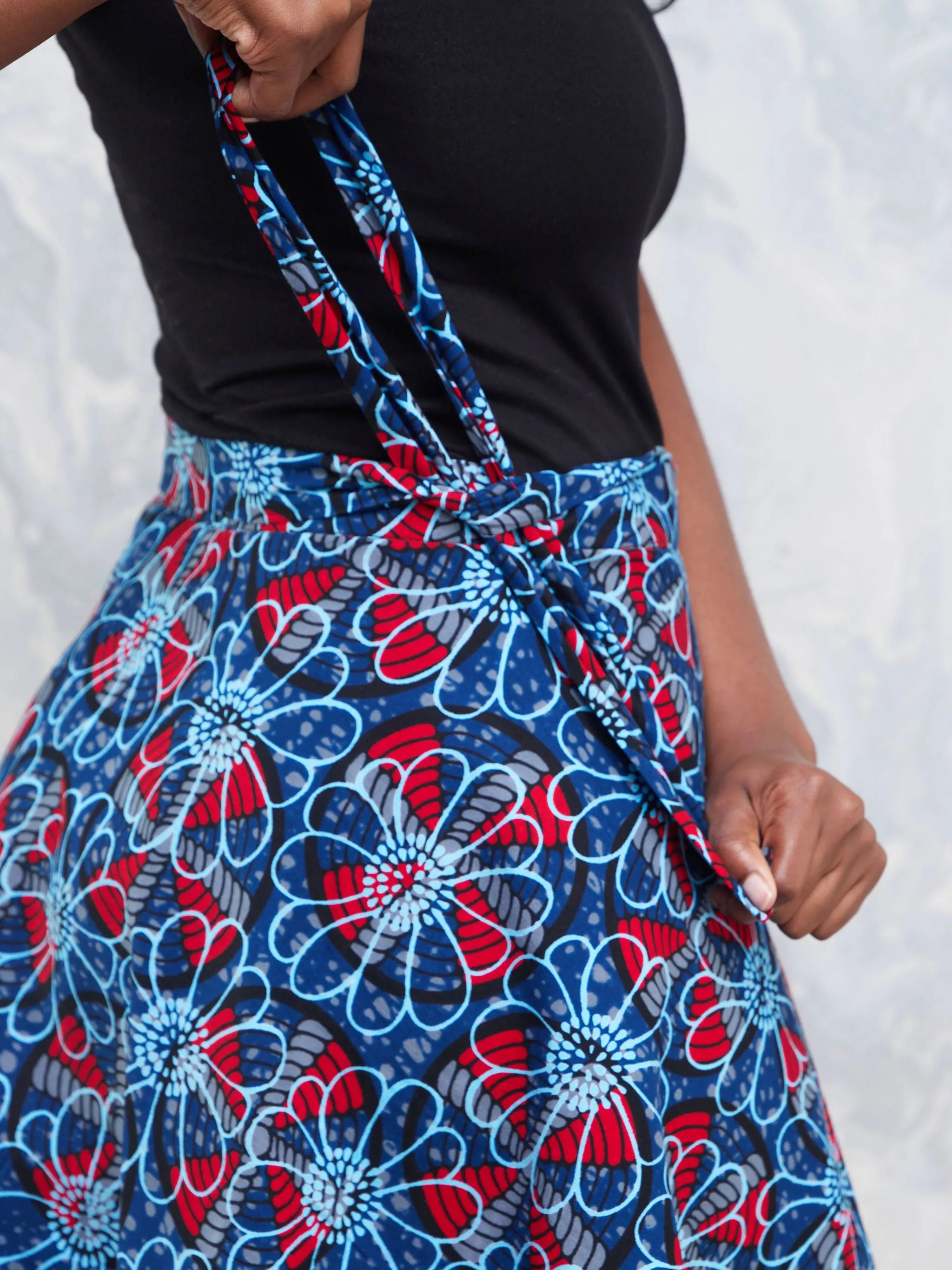 Nimali Mini A-Line Skirt - Red / Blue Ankara Print