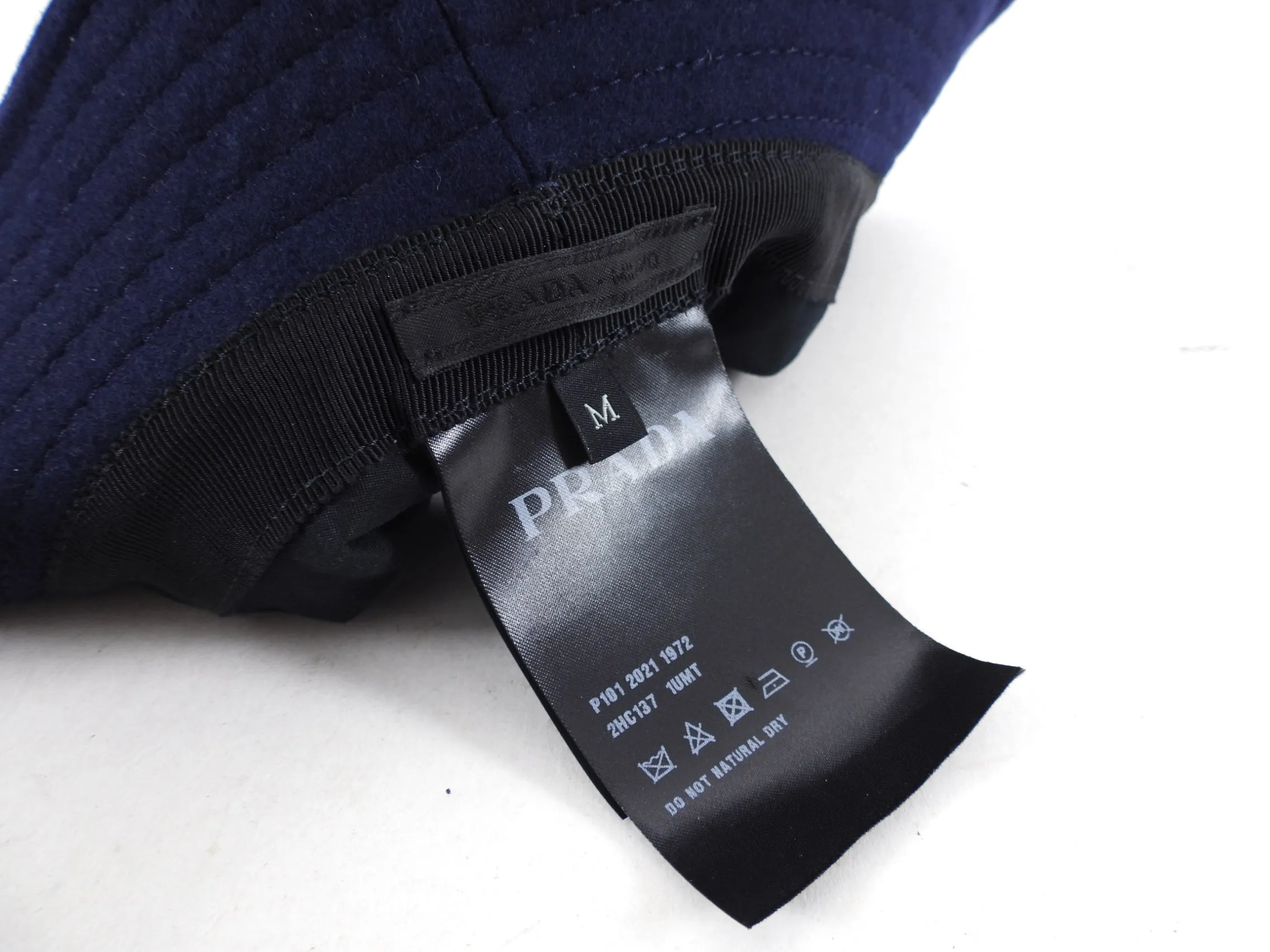 Prada Navy Loden Wool Logo Bucket Hat