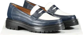 Sezane Navy Blue / White Leather Albane Loafers UK 8 EU 41 👠