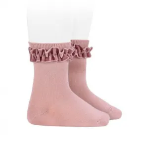 Short socks with velvet ruffle cuff PALE PINK