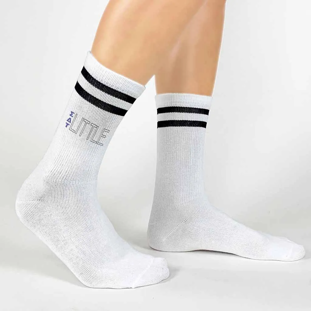 Sigma Delta Tau Sorority Socks for your Big and Little with Greek Letters on Striped Cotton Crew Socks