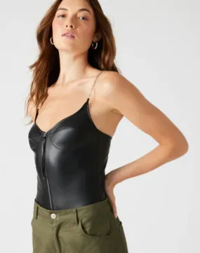 Steve Madden Black Vegan Leather Haven Bodysuit