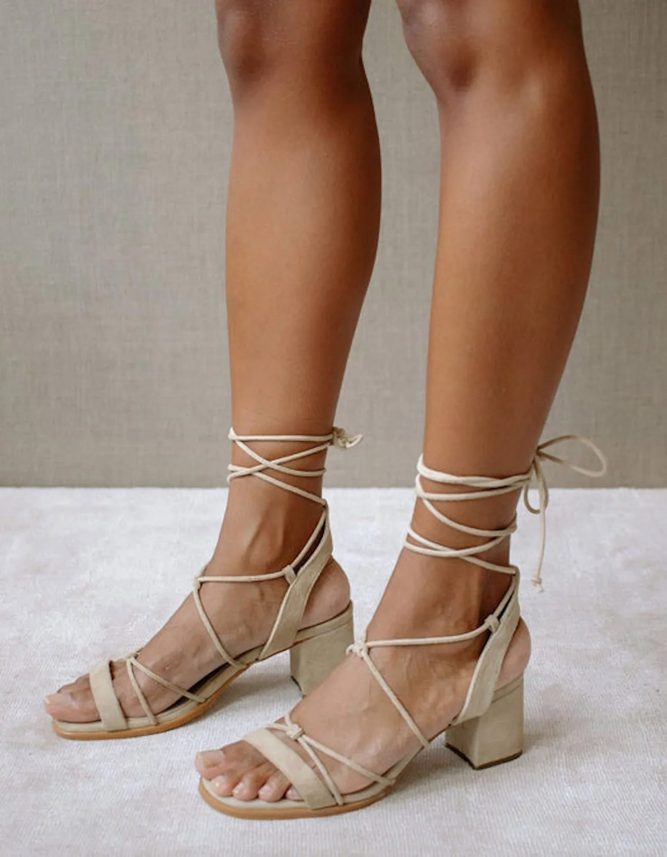 Suede Lace Sandals | Beige