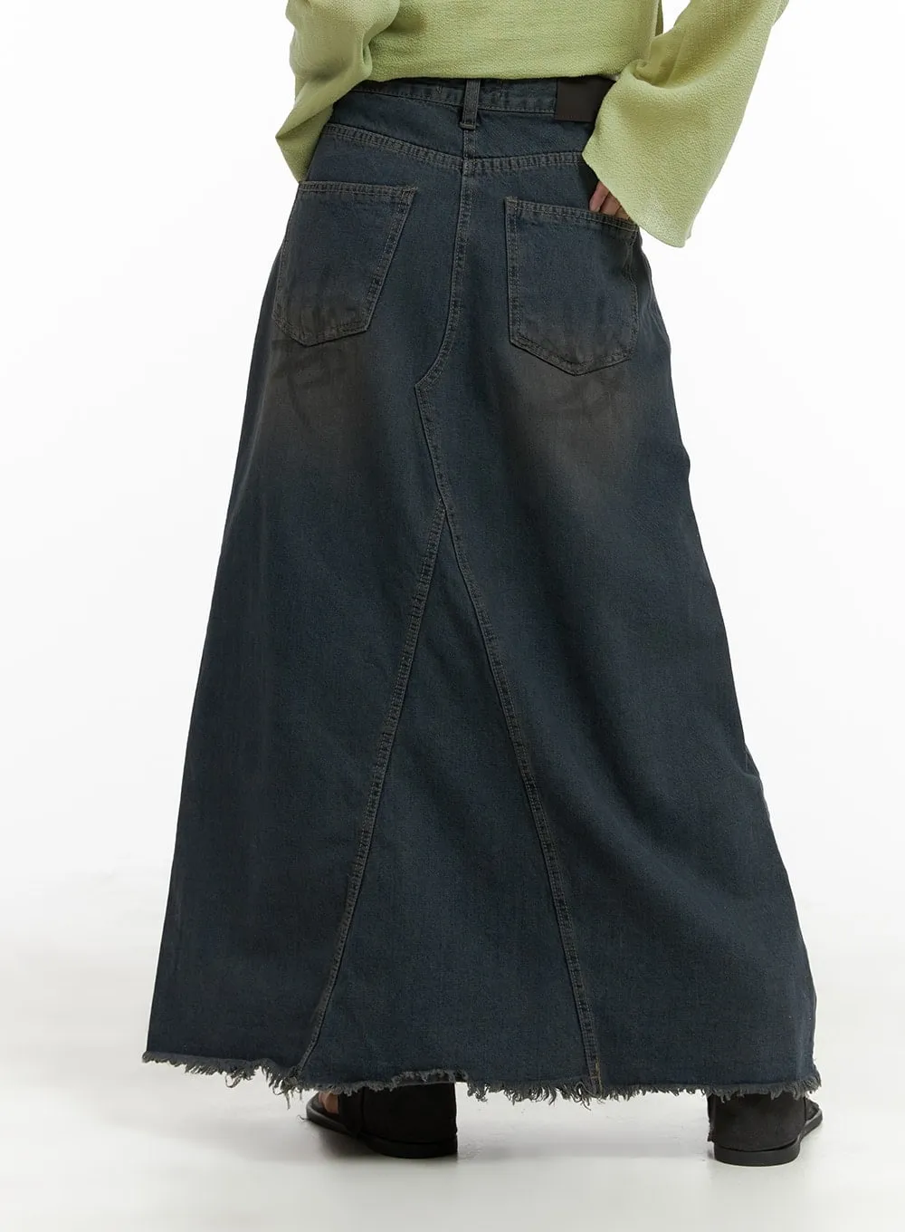 Vintage Rough Hem Denim Maxi Skirt CA403